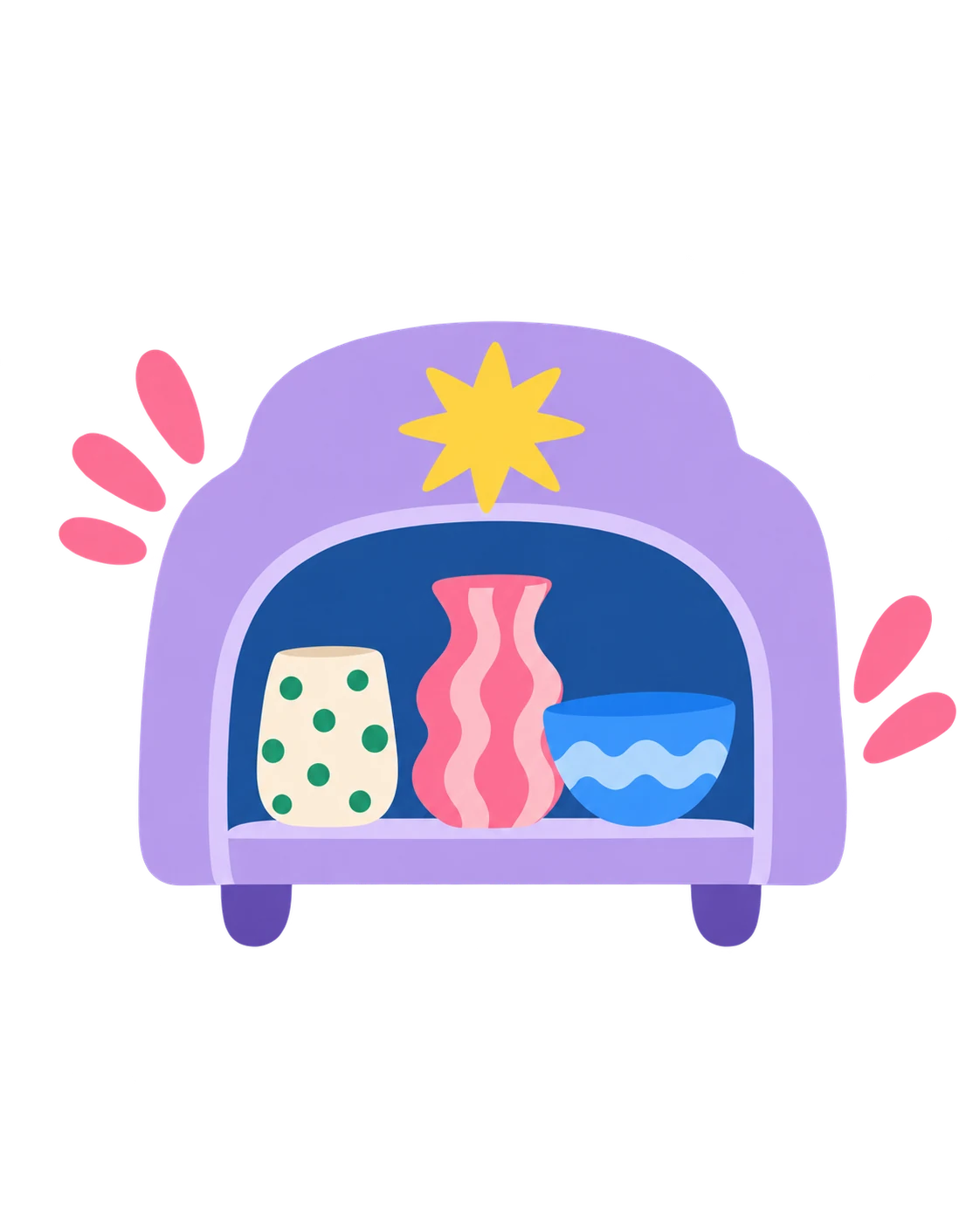 Illustration eines violetten Keramikbrennofens