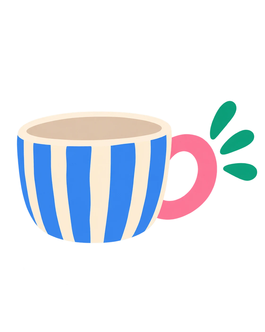 Illustration einer blau gestreiften Tasse mit rosa Henkel